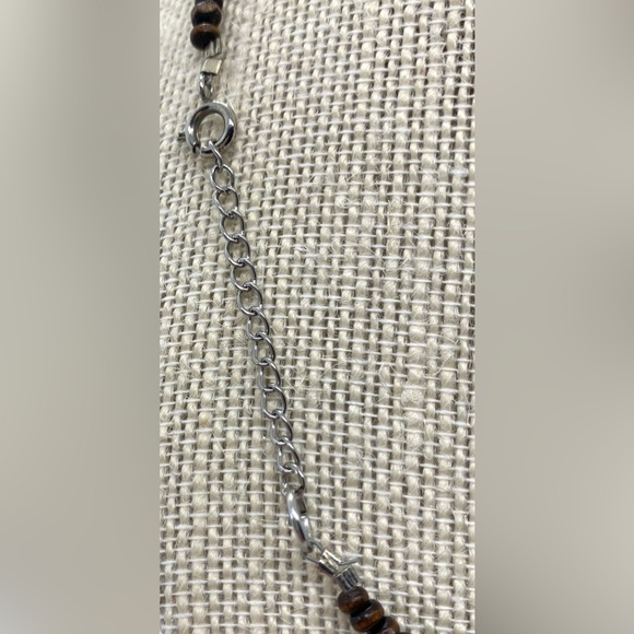 Brown Wood Beaded Necklace w/ Gold Seashell Charm Boho Y2K Preppy Festival - Picture 5 of 13
